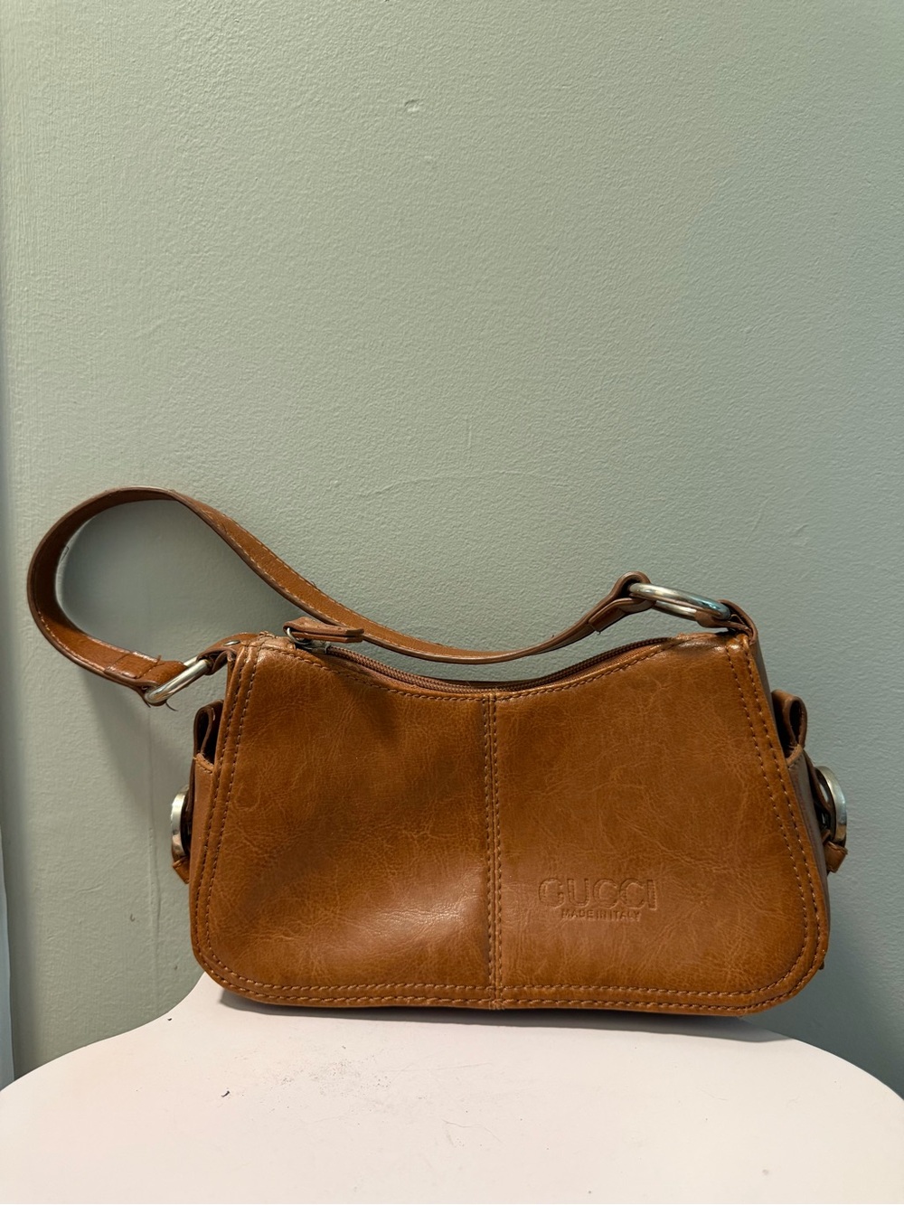 Fashion Brand Company Tan Shoulder Bag with Silver Hardware
